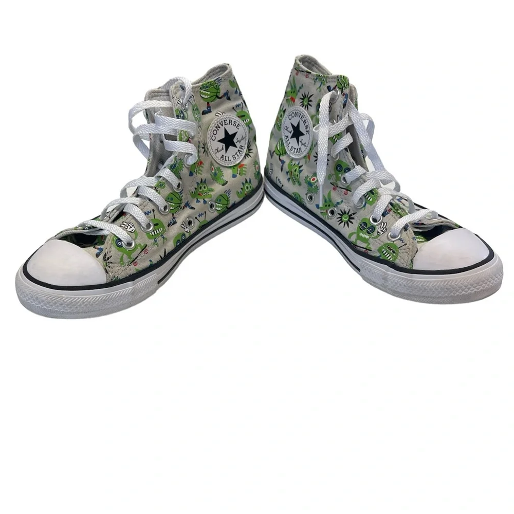Gray Converse High-Tops With Green Monsters - Size 2 - Picture 4 of 7